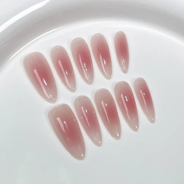 Qfdian 10pcs Handmade Press On Nails Fake Nails Honey Peach Blush Middle Short Almond Oval Coffin False Nails Gentle Nails Finger Tips